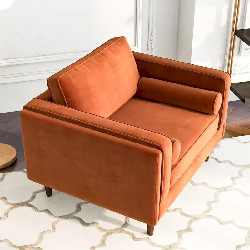 Mid-Century Modern Pillow Back Velvet Upholstered Armchair