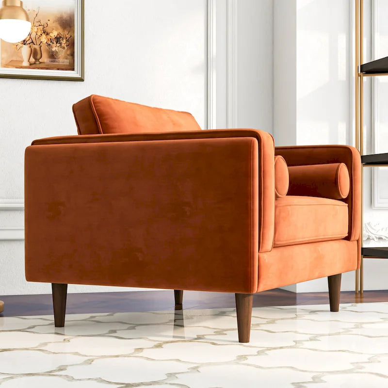 Mid-Century Modern Pillow Back Velvet Upholstered Armchair
