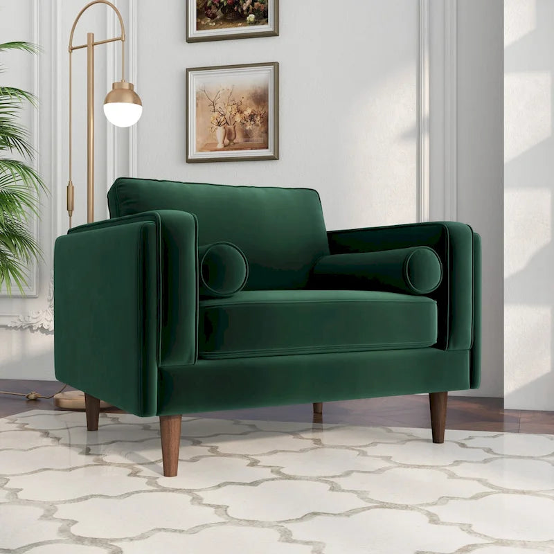Mid-Century Modern Pillow Back Velvet Upholstered Armchair