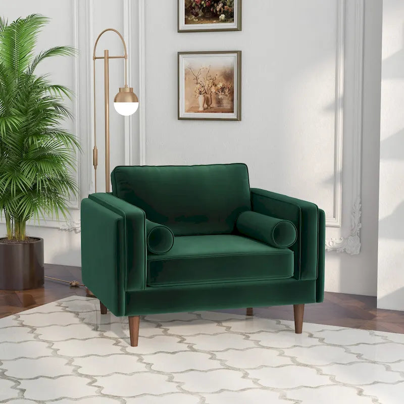 Mid-Century Modern Pillow Back Velvet Upholstered Armchair