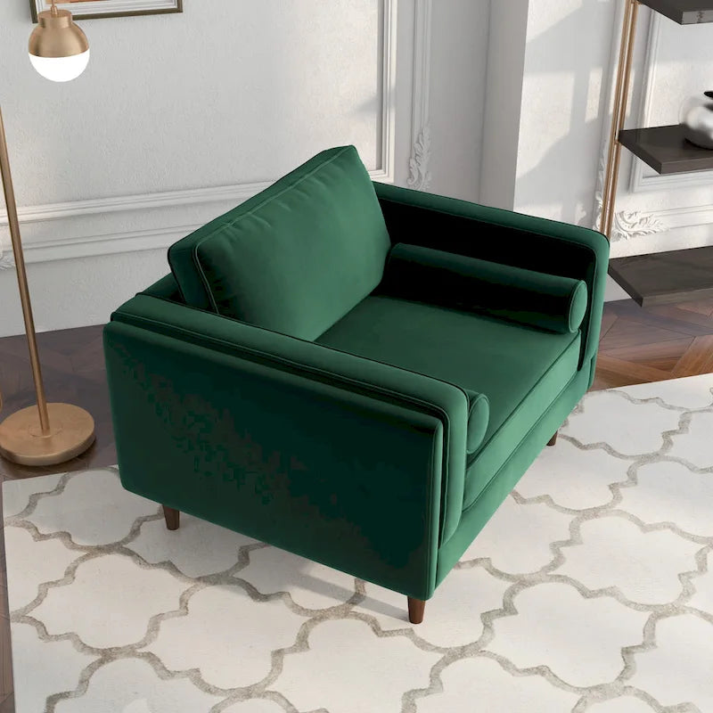 Mid-Century Modern Pillow Back Velvet Upholstered Armchair