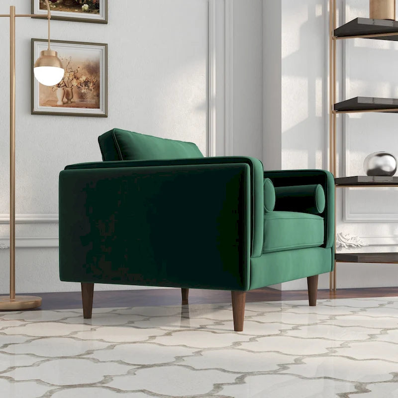 Mid-Century Modern Pillow Back Velvet Upholstered Armchair