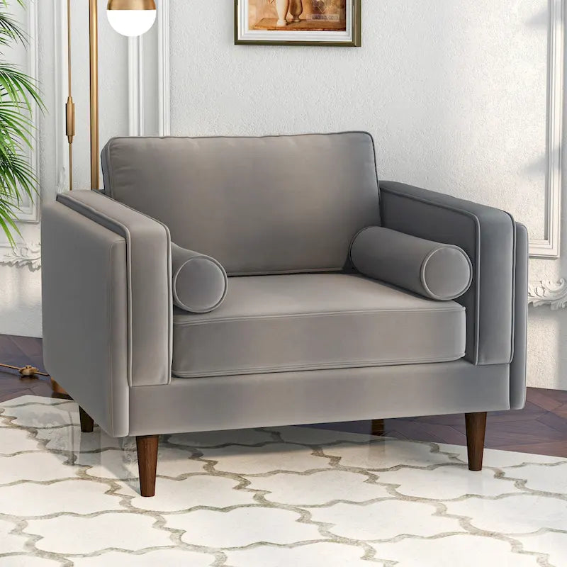 Mid-Century Modern Pillow Back Velvet Upholstered Armchair