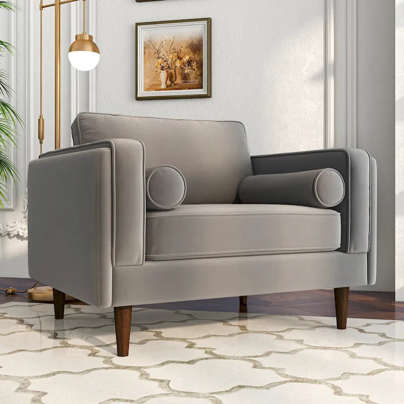 Mid-Century Modern Pillow Back Velvet Upholstered Armchair
