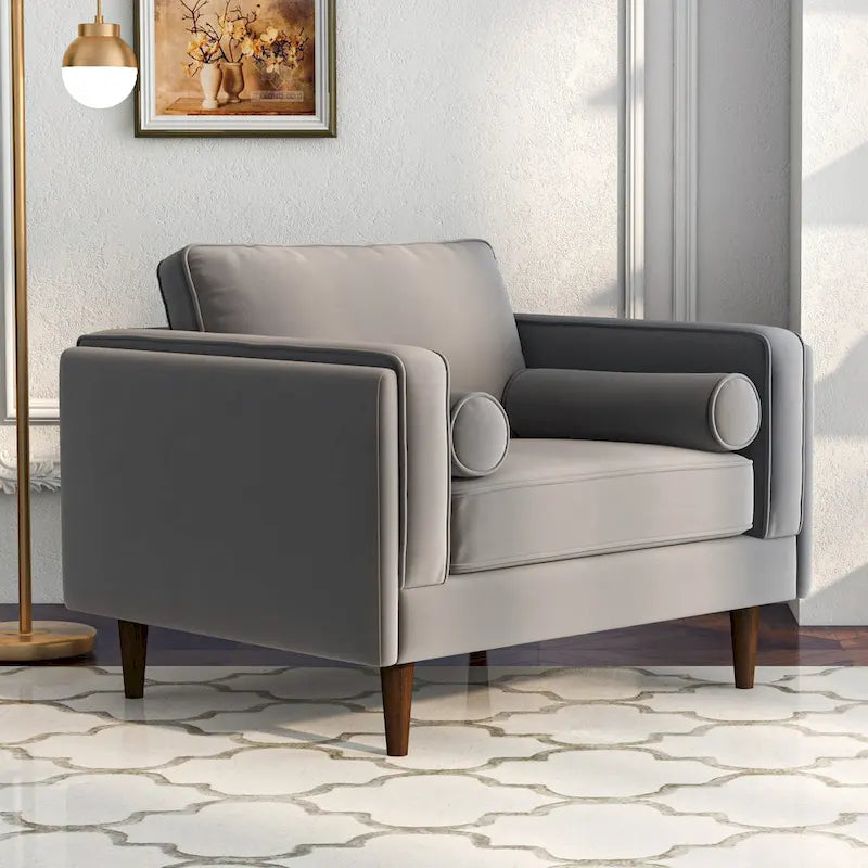 Mid-Century Modern Pillow Back Velvet Upholstered Armchair
