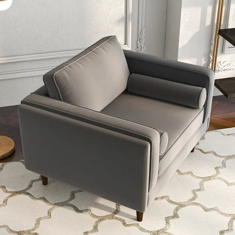Mid-Century Modern Pillow Back Velvet Upholstered Armchair