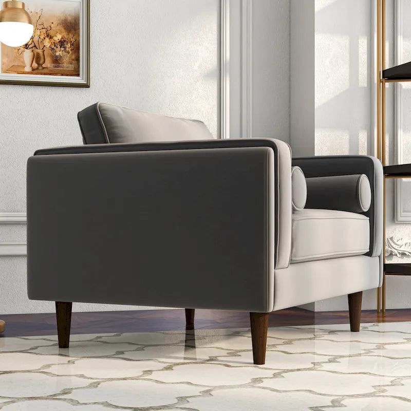 Mid-Century Modern Pillow Back Velvet Upholstered Armchair
