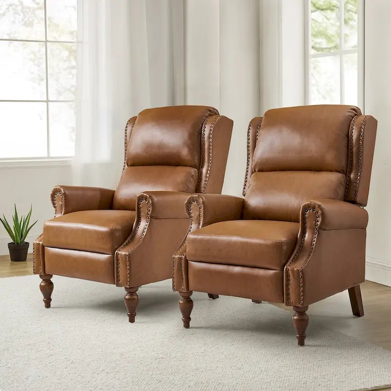 Traditional Vegan Leather Manual Push Back Recliner Set of 2 by