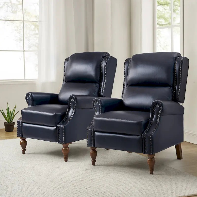 Traditional Vegan Leather Manual Push Back Recliner Set of 2 by