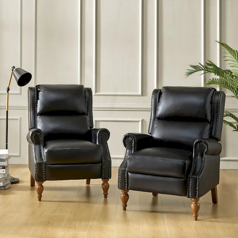 Traditional Vegan Leather Manual Push Back Recliner Set of 2 by