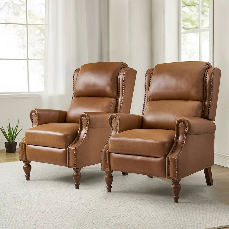 Terri Traditional Vegan Leather Manual Push Back Recliner Set of 2 by HULALA HOME