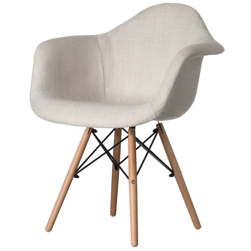 Mid-Century Modern Style Fabric Lined Armchair with Beech Wooden Legs
