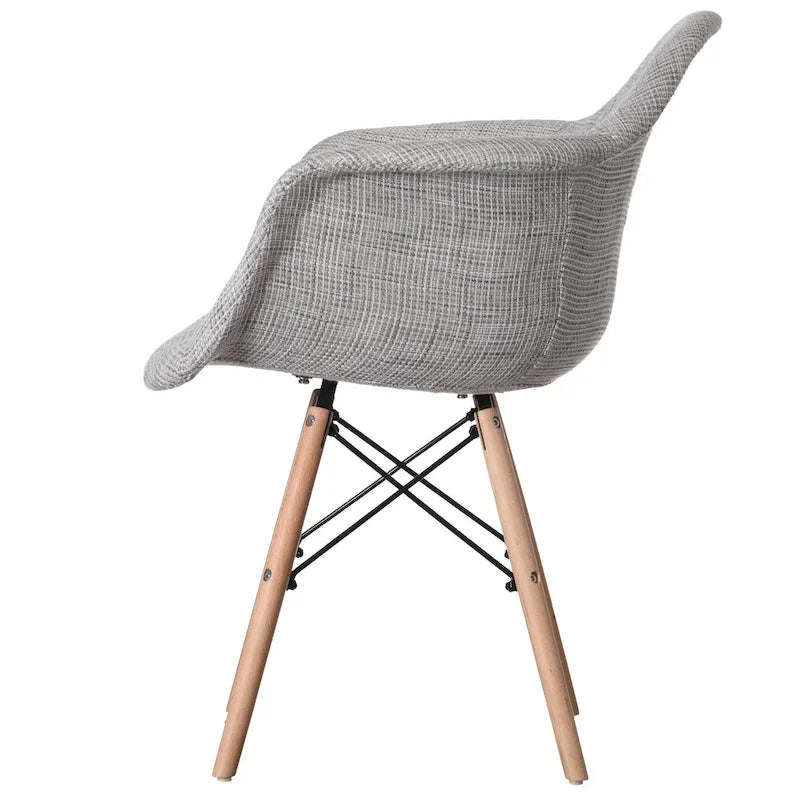 Mid-Century Modern Style Fabric Lined Armchair with Beech Wooden Legs