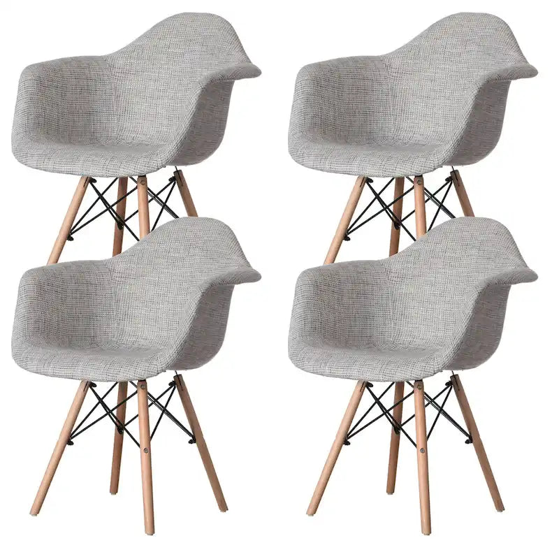 Mid-Century Modern Style Fabric Lined Armchair with Beech Wooden Legs