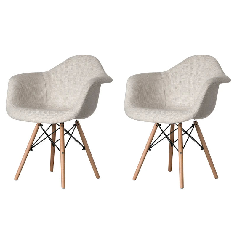 Mid-Century Modern Style Fabric Lined Armchair with Beech Wooden Legs