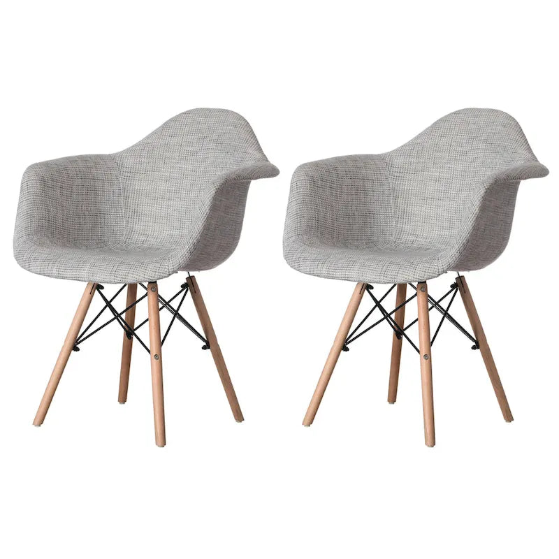 Mid-Century Modern Style Fabric Lined Armchair with Beech Wooden Legs