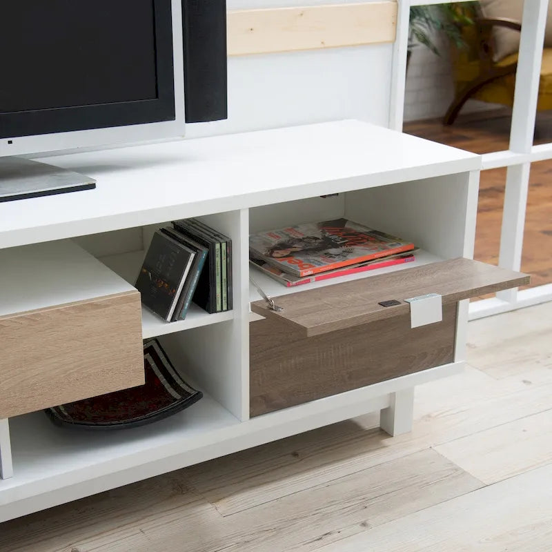 Consolle TV moderna bianca in legno da 70 pollici con 2 cassetti di