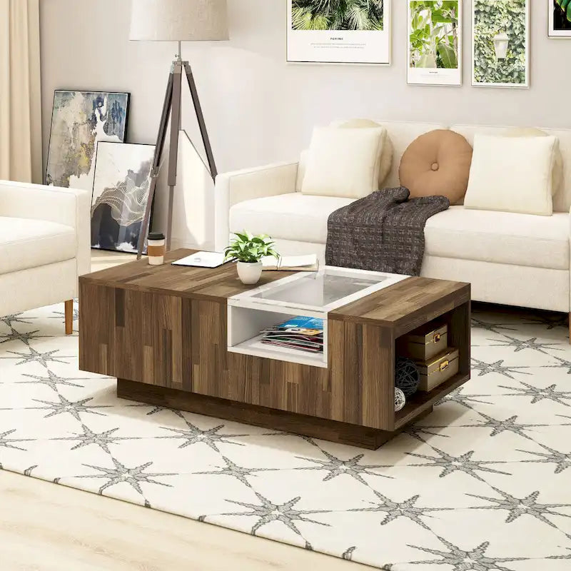 DH BASIC Modern Light Hickory 47-inch Two-tone 3-shelf Coffee Table by Denhour