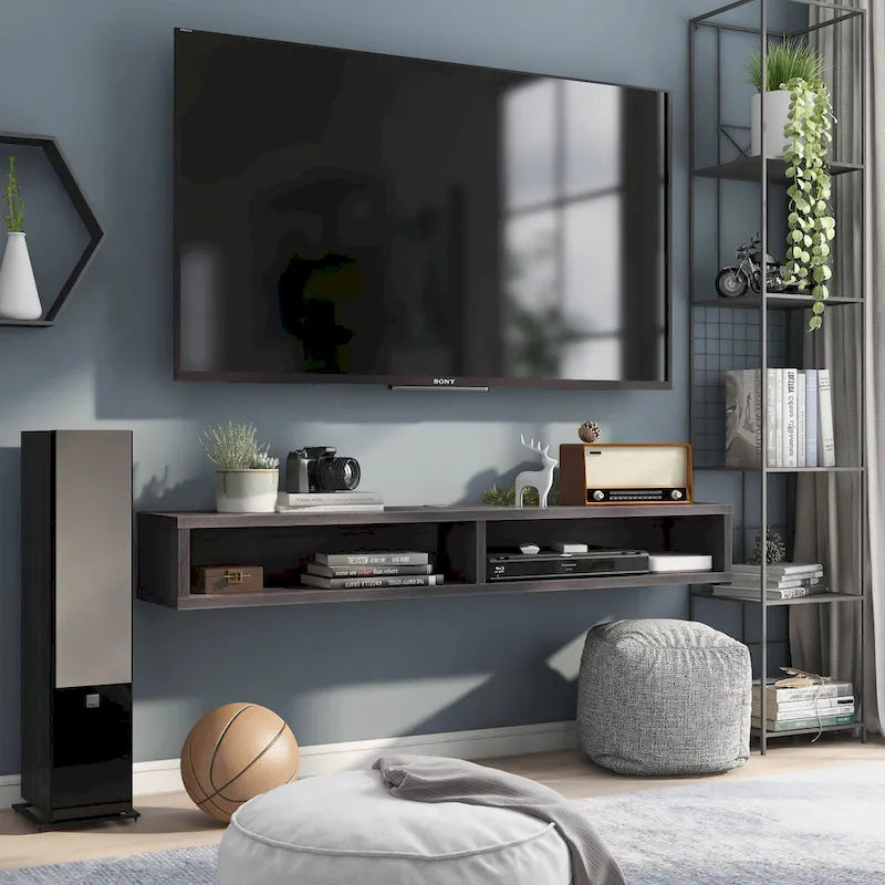 DH BASIC Wall-Mounted Gray 60 Open Shelf TV Console by Denhour