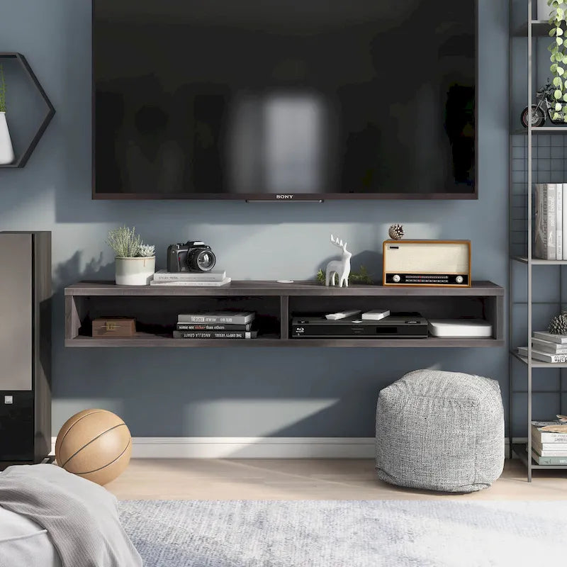 Consolle TV grigia da 60 a parete con ripiano aperto di