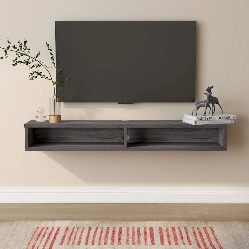Consolle TV grigia da 60 a parete con ripiano aperto di