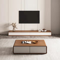 Mobile TV rettangolare moderno con 4 cassetti, consolle multimediale con impiallacciatura in legno, noce bianco, legno massello, completamente assemblato