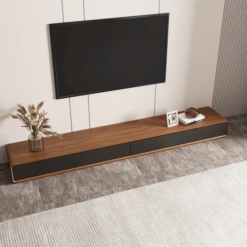 Mobile TV rettangolare moderno con 4 cassetti, consolle multimediale con impiallacciatura in legno, noce bianco, legno massello, completamente assemblato
