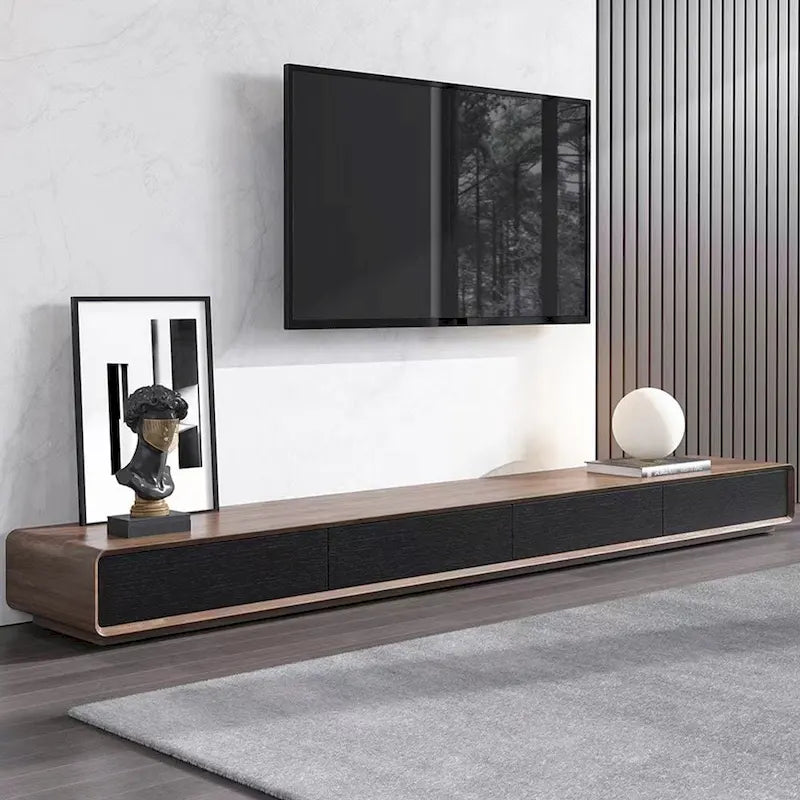 Mobile TV rettangolare moderno con 4 cassetti, consolle multimediale con impiallacciatura in legno, noce bianco, legno massello, completamente assemblato