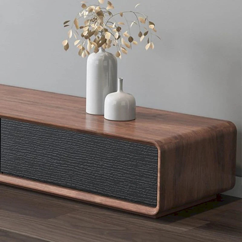 Mobile TV rettangolare moderno con 4 cassetti, consolle multimediale con impiallacciatura in legno, noce bianco, legno massello, completamente assemblato