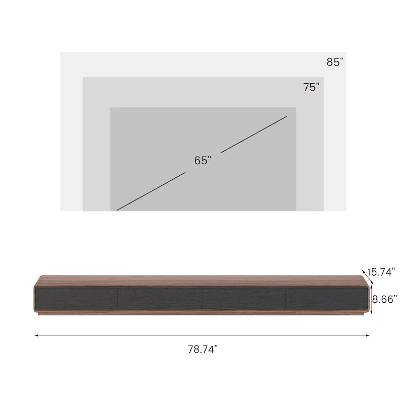 Mobile TV rettangolare moderno con 4 cassetti, consolle multimediale con impiallacciatura in legno, noce bianco, legno massello, completamente assemblato