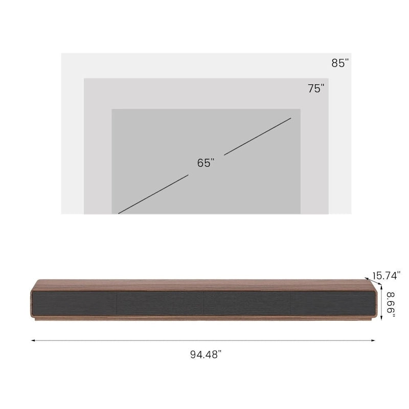 Mobile TV rettangolare moderno con 4 cassetti, consolle multimediale con impiallacciatura in legno, noce bianco, legno massello, completamente assemblato