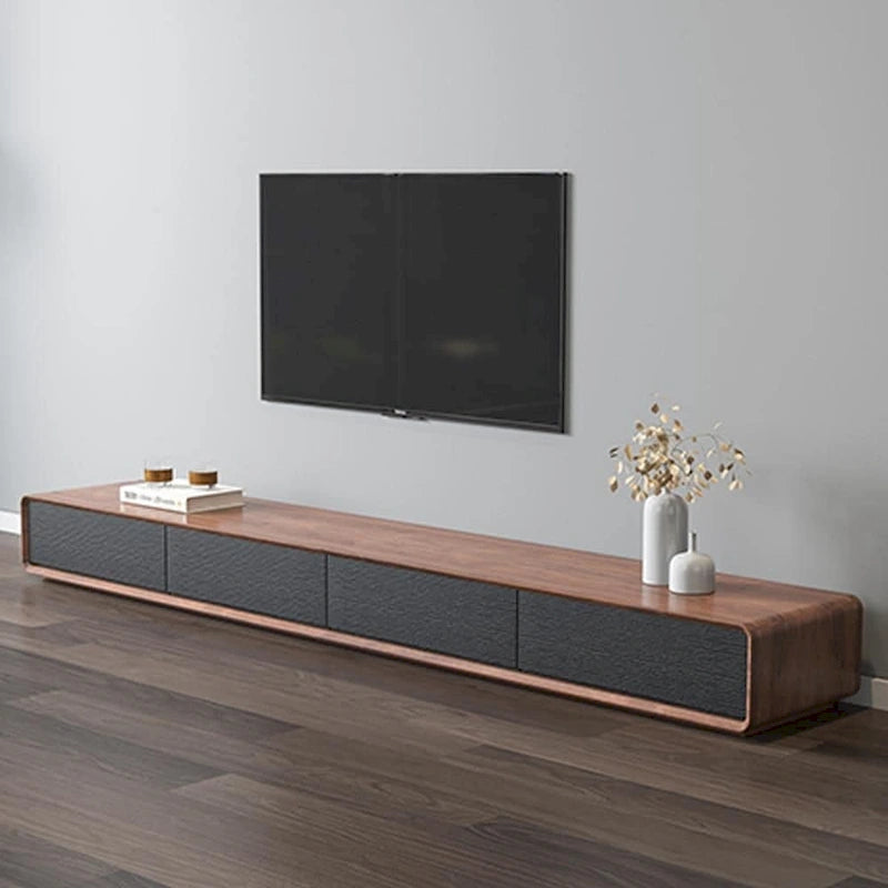 Mobile TV rettangolare moderno con 4 cassetti, consolle multimediale con impiallacciatura in legno, noce bianco, legno massello, completamente assemblato