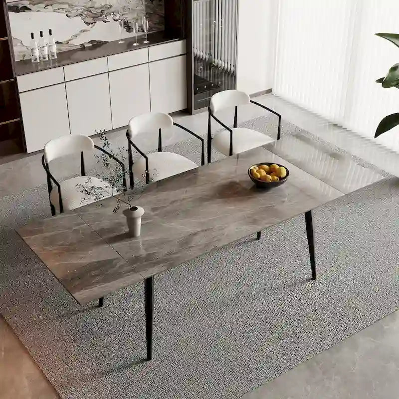 94.48 Rectangular Extendable Sintered Stone Dining Table