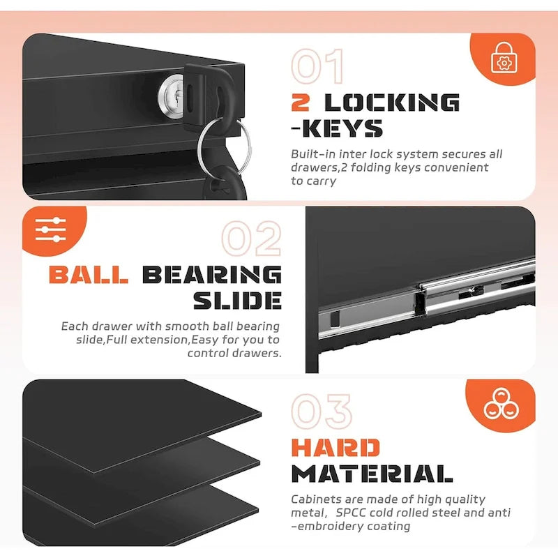 3 Drawer Mobile File Cabinet Lockable Storage Cabinet