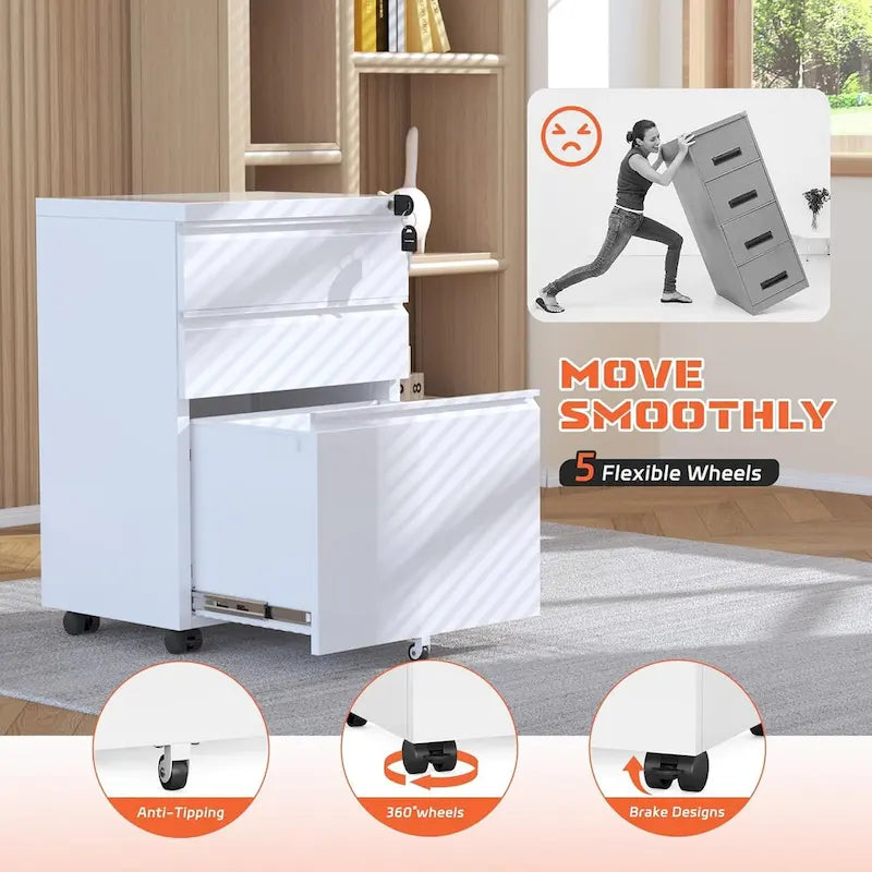 3 Drawer Mobile File Cabinet Lockable Storage Cabinet