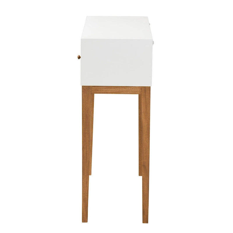 Mid-Century Modern Two-Tone Natural Brown and White Bayur Wood 1-Drawer Console Table