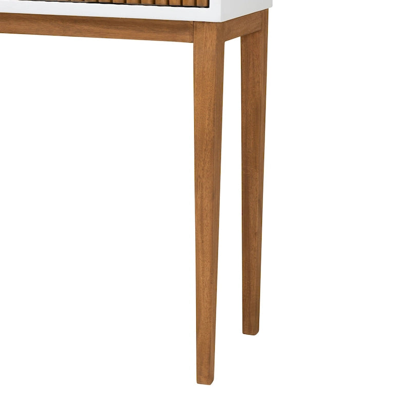 Mid-Century Modern Two-Tone Natural Brown and White Bayur Wood 1-Drawer Console Table