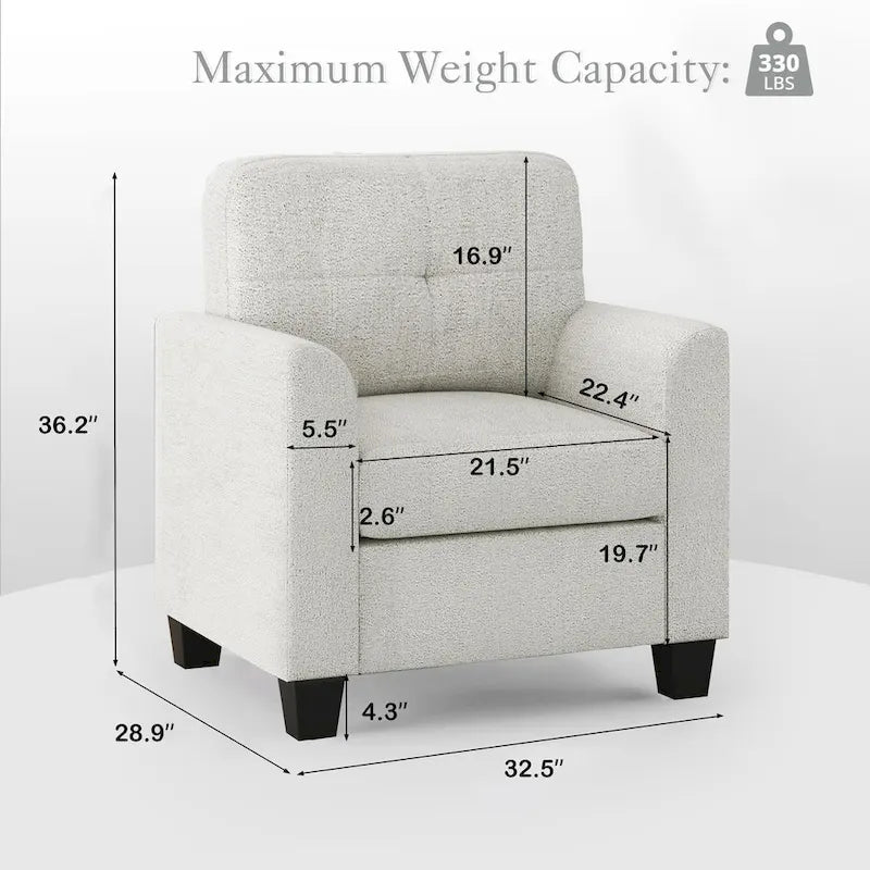 Mid-Century Upholstered Accent Chair Single Sofa with Armrest - 32.5Lx28.9Wx36.2H