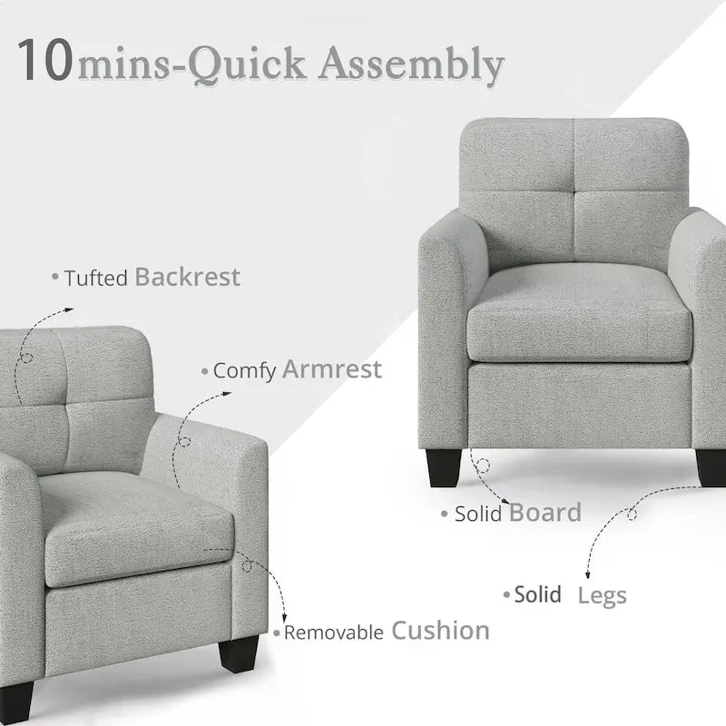 Mid-Century Upholstered Accent Chair Single Sofa with Armrest - 32.5Lx28.9Wx36.2H