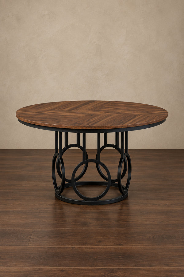 47 Round Dining Table for 4-6 with Sturdy Metal Base for Dining Room