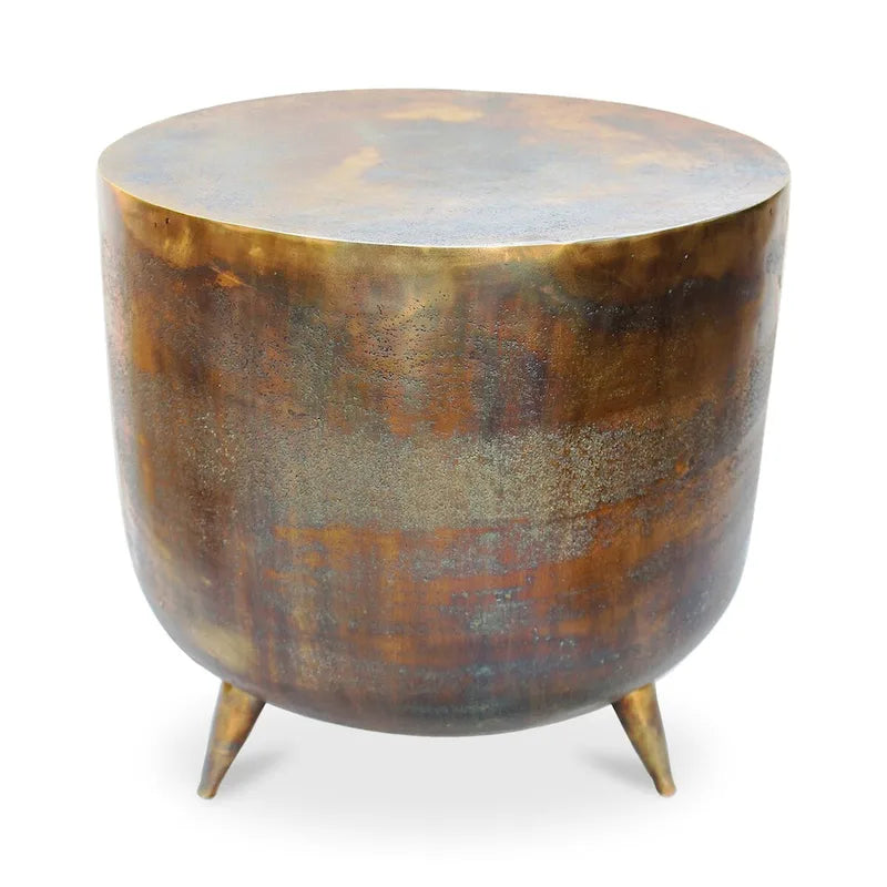 Macari Rustic Drum-Style Aluminum Accent Table - 19W x 19D x 18H