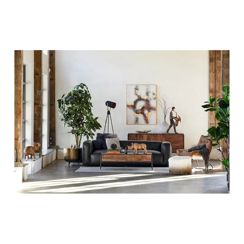Tavolino d'accento rustico in alluminio stile tamburo - 19W x 19D x 18H