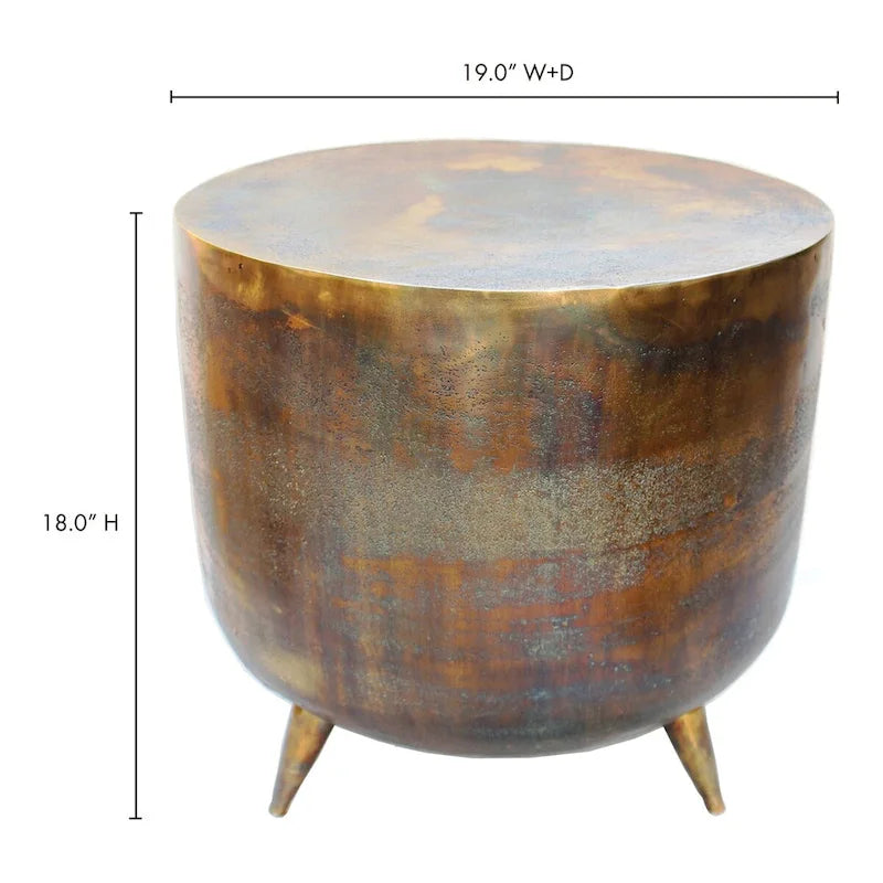 Tavolino d'accento rustico in alluminio stile tamburo - 19W x 19D x 18H