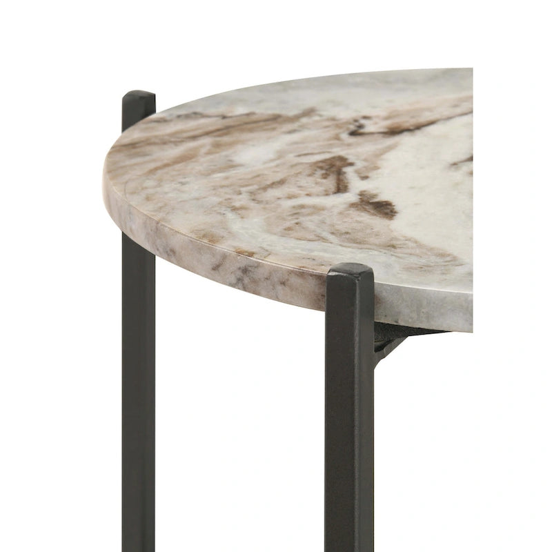20-Zoll-Beistelltisch mit runder Marmorplatte, 1 Ablage, braun, Gunmetal-Oberfläche