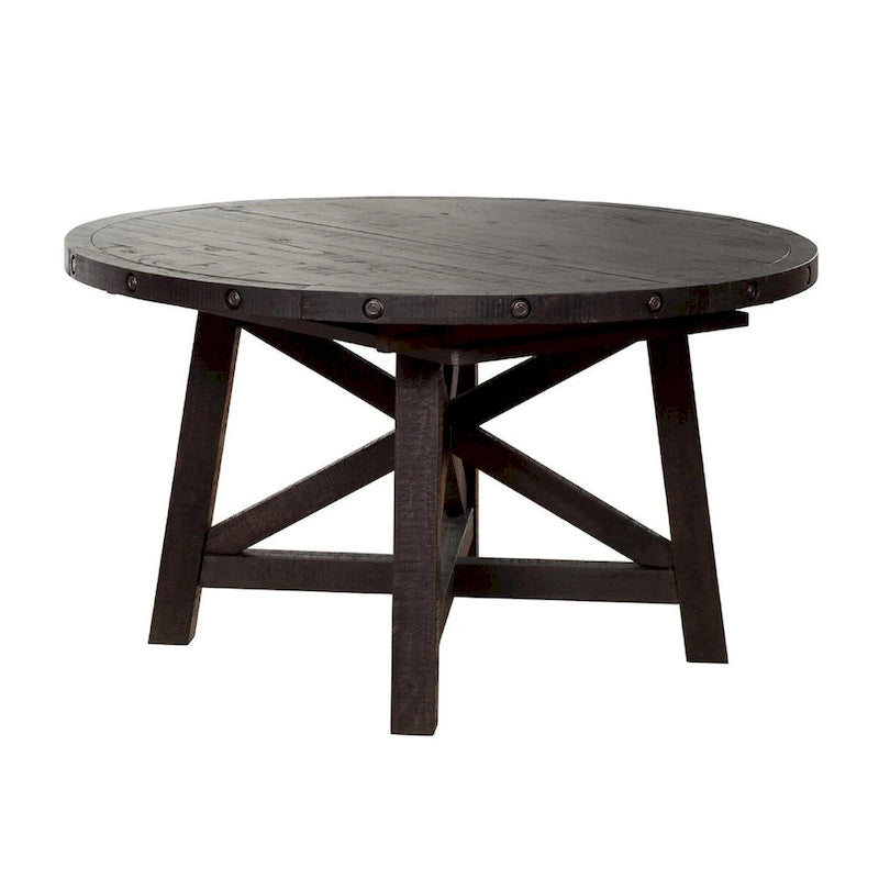 Liu 54 - 72 Inch Round Dining Table, Acacia Wood, Extendable, Dark Brown