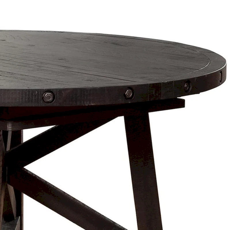54 - 72 Inch Round Dining Table, Acacia Wood, Extendable, Dark Brown