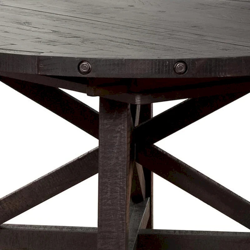 54 - 72 Inch Round Dining Table, Acacia Wood, Extendable, Dark Brown