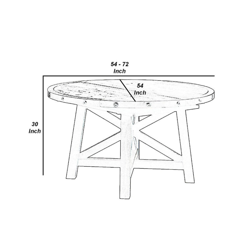 54 - 72 Inch Round Dining Table, Acacia Wood, Extendable, Dark Brown