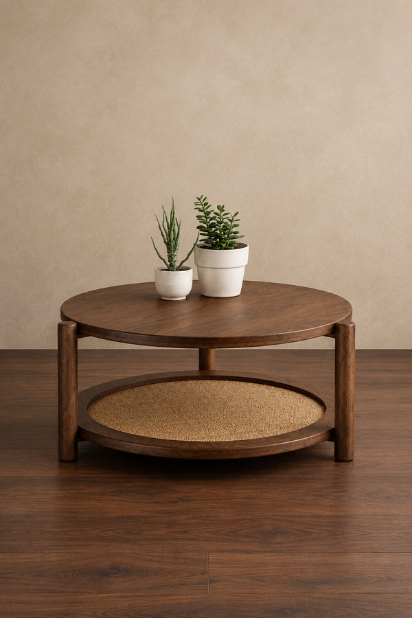 GARAM Walnut and Cane Coffee Table