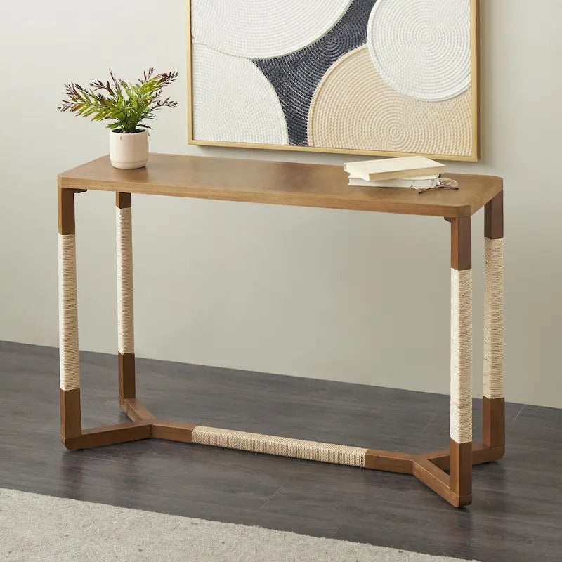 Wooden Console Table with Rope Wrapped Frame - Brown